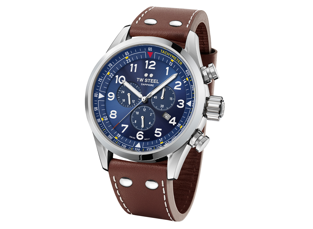 TW Steel Unisex Quartz Watch with White Dial Chronograph Display and Brown Leather Strap CE1007 並行輸入品